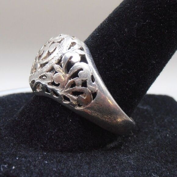 Vintage S.J. International Filigree Ring – Sz. 8 Sterling Silver Plated 925 Thai - Picture 2 of 6